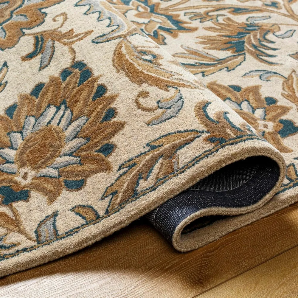 Wool Rugs, 10x14 Lyon Traditional Brown Area Rugs, Brown Blue Cream Carpet for Living Room, Bedroom or Kitchen, Rug