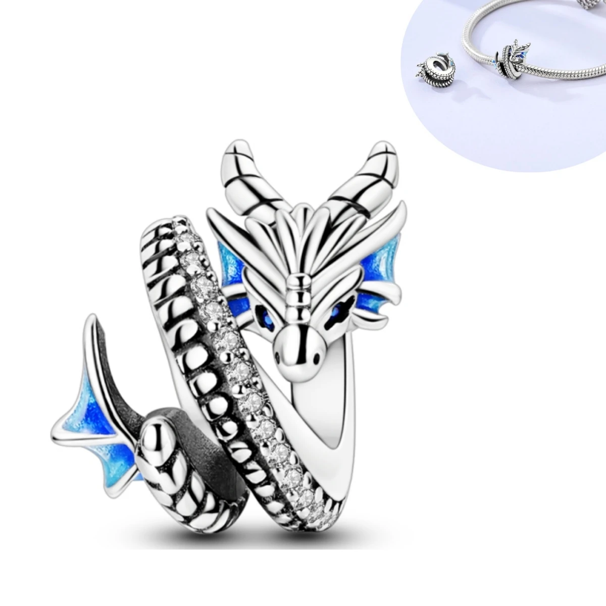 Blaue drachenförmige Tierperlen aus 925er-Sterlingsilber, passend zum Tragen von Charms-Armbändern, S925, DIY, exquisite Party-Geschenke, Schmuckzubehör