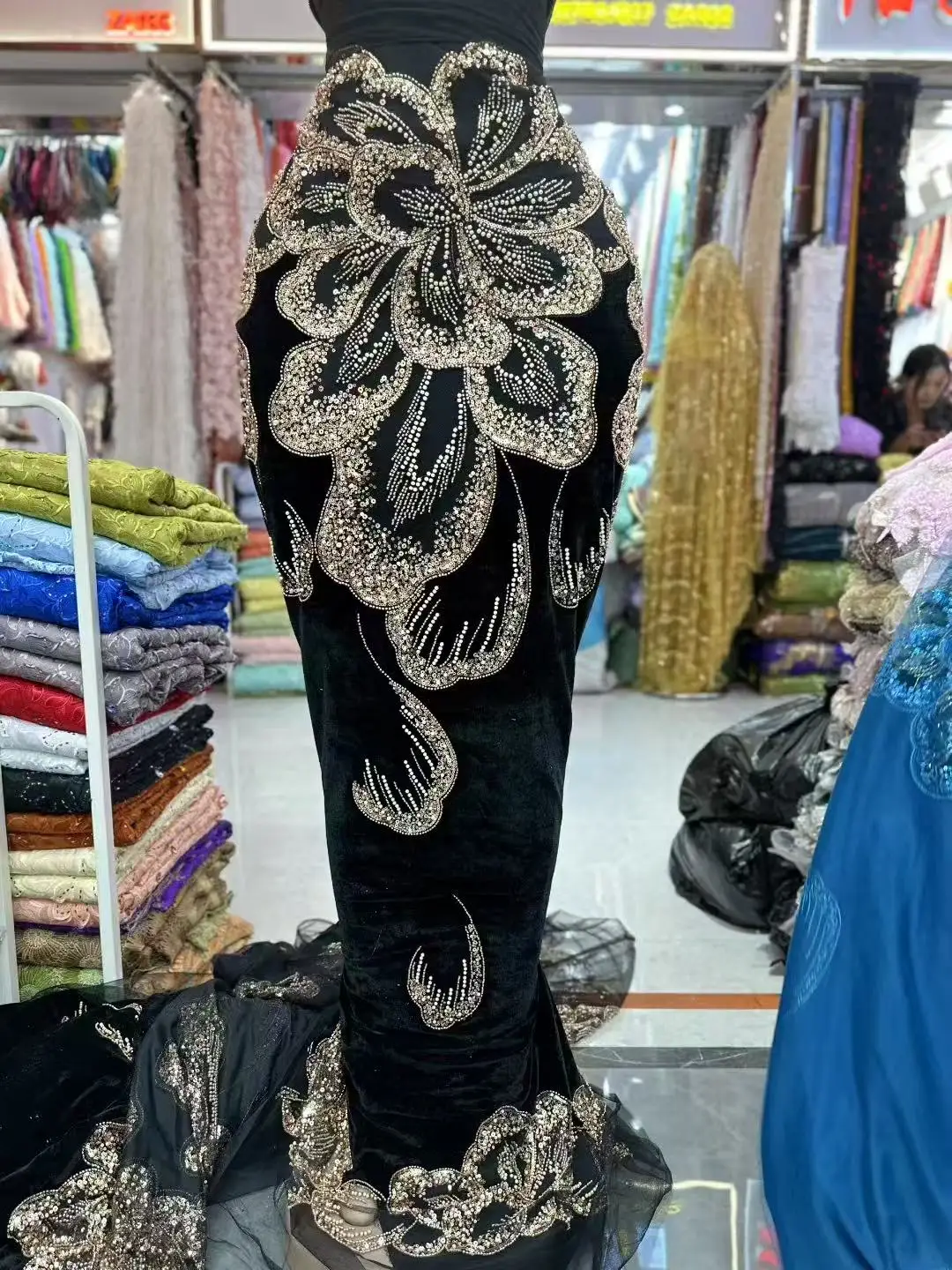 

Luxury African Velvet Gold Beaded Sequin Lace Fabric Groom Embroidery Fabric French Ladies Evening Dress Sewing 5 Yards 2026