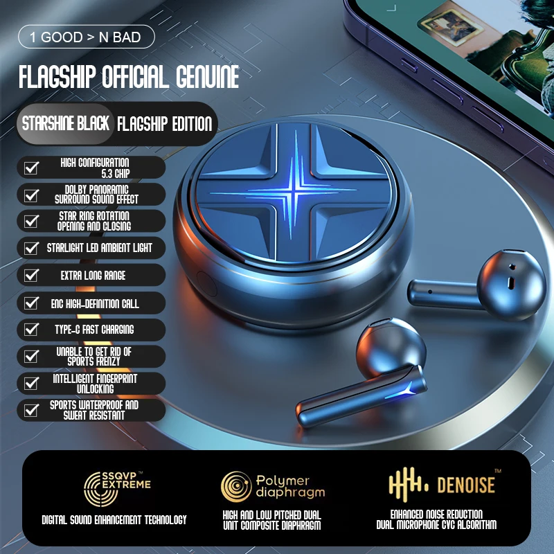 Soleeanre-auriculares inalámbricos para videojuegos, cascos deportivos con anillo de aluminio, aleación de Metal, efecto de luz Starburst