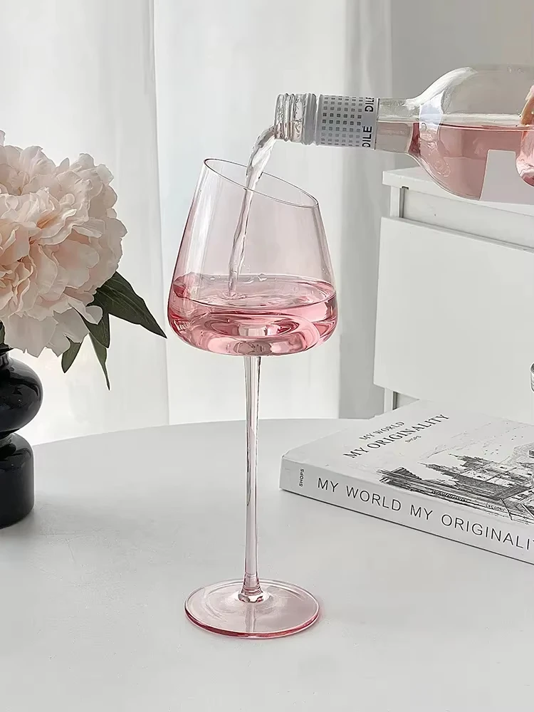 

500ml Large Capacity Pink Red Wine Wine Glass High-Value Home Crystal Champagne Glass Cup Oblique Mouth Goblet