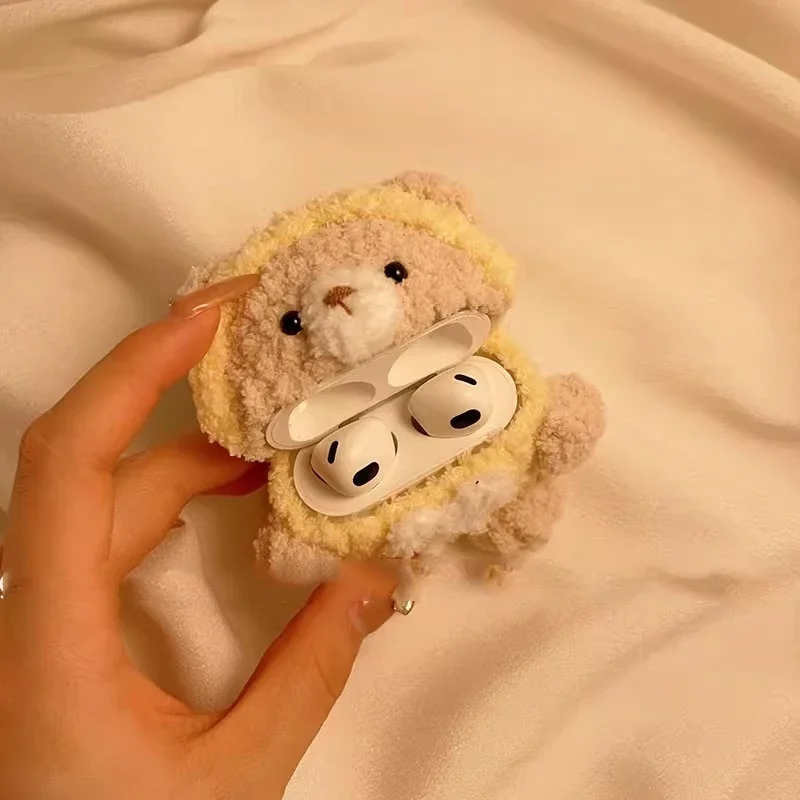 Cute Plush Bear Drop Proof Wireless Bluetooth Headset Soft Case Suitable for Airpods1/2/3/4/pro Fashion Earphone Accessories
