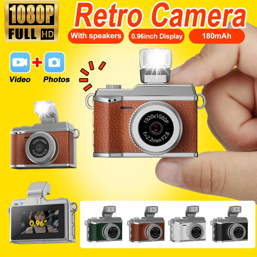 

Retro Wearable Mini Camera 0.96" IPS Screen 1080P Video LED Fill Light Multiple Filters Lightweight Portable for Travel Vlog