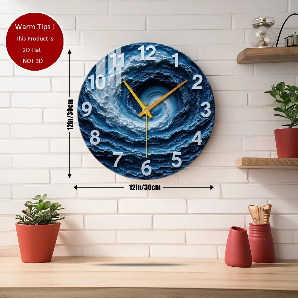 Tempered Glass Wall Clock Ocean Swirl Wave Pattern Clock Suitable For House Home Room Wall Decor or Tabletop Display Anywhere