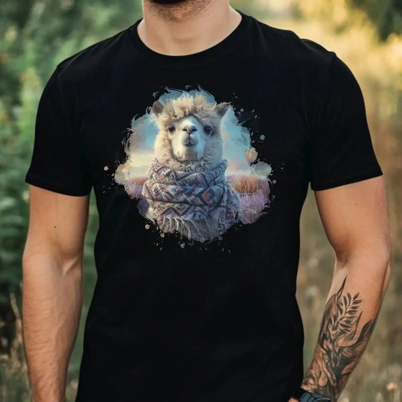 Herren T Shirt Fancy Alpaca Motiv Baumwolle Größe XS bis 5XL vintage Washed homme Unisex Slightly Breathable