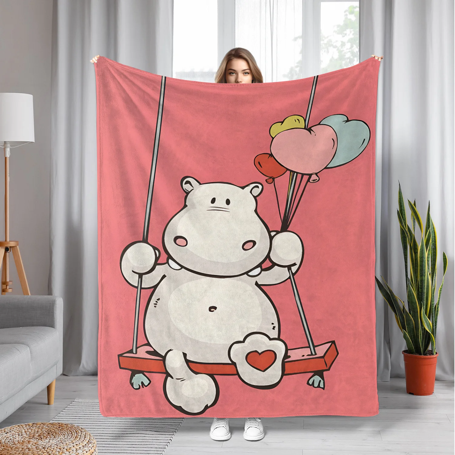 Cute Cartoon Throw Blanket for Kids Plush Pink Nursery Decor Baby Shower Gift Swing Bear Cozy Kids Room Blanket