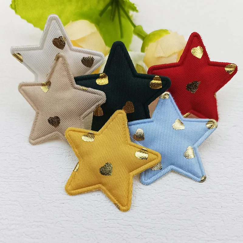 60 pz 3.3 cm carino cuore d'oro a pois stella imbottito applique per bambini fascia per capelli clip accessori cappelli decorazione toppe