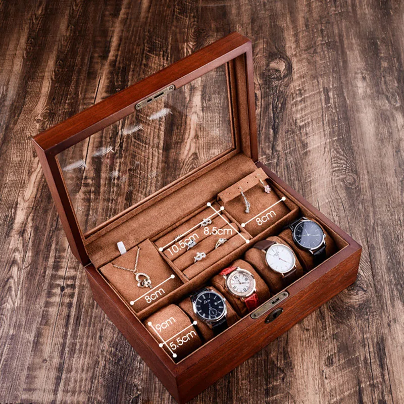 Wooden Watch Case for Women 5 Slot Mens Watch Box Watch Jewelry Display Case Jewelry and Watch Storage Organizer for Men Women