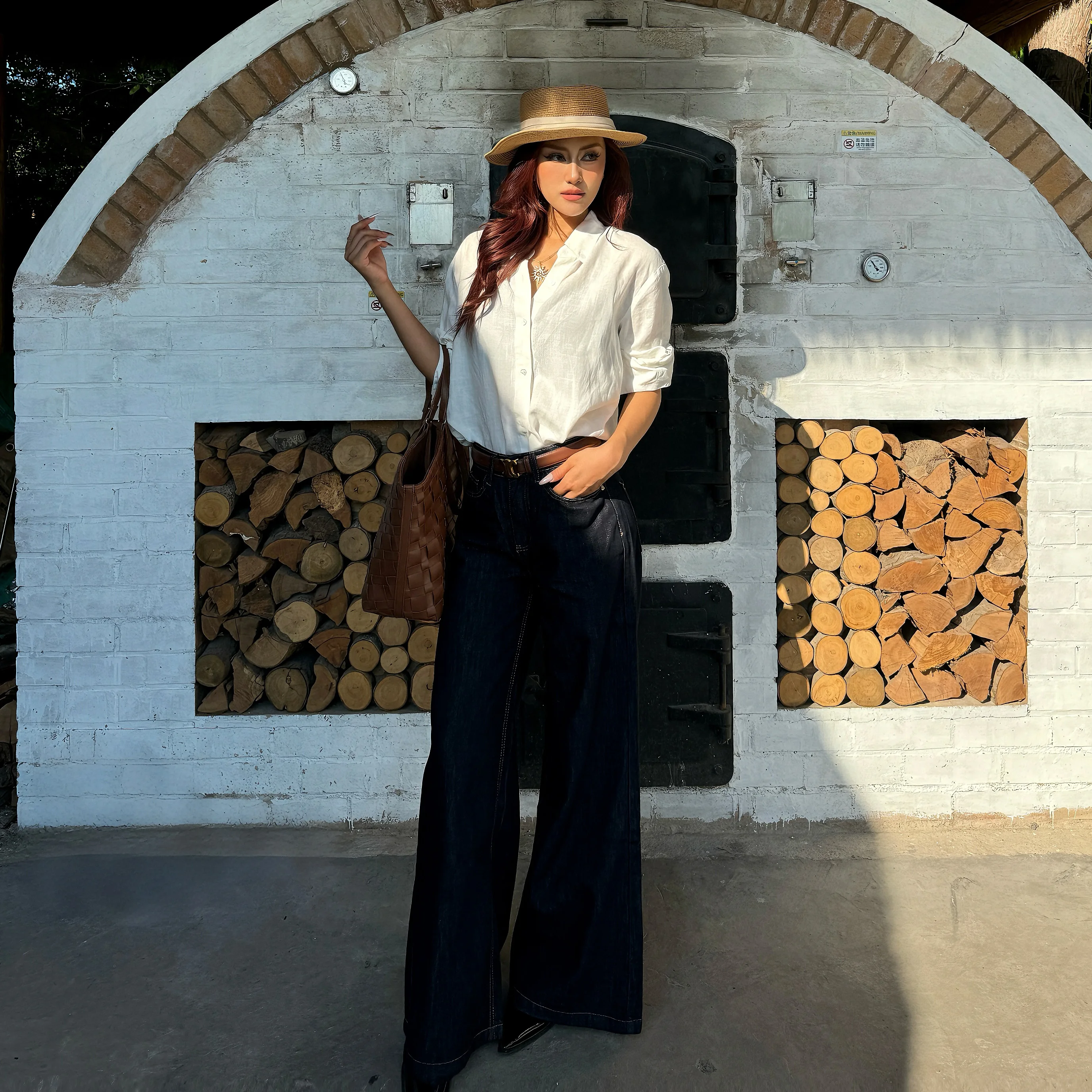 

Широкие джинсовые брюки с высокой талией, женские свободные брюки, осенние новые джинсы Sle Pear Ape Body High Quali Jeans Retro Sle