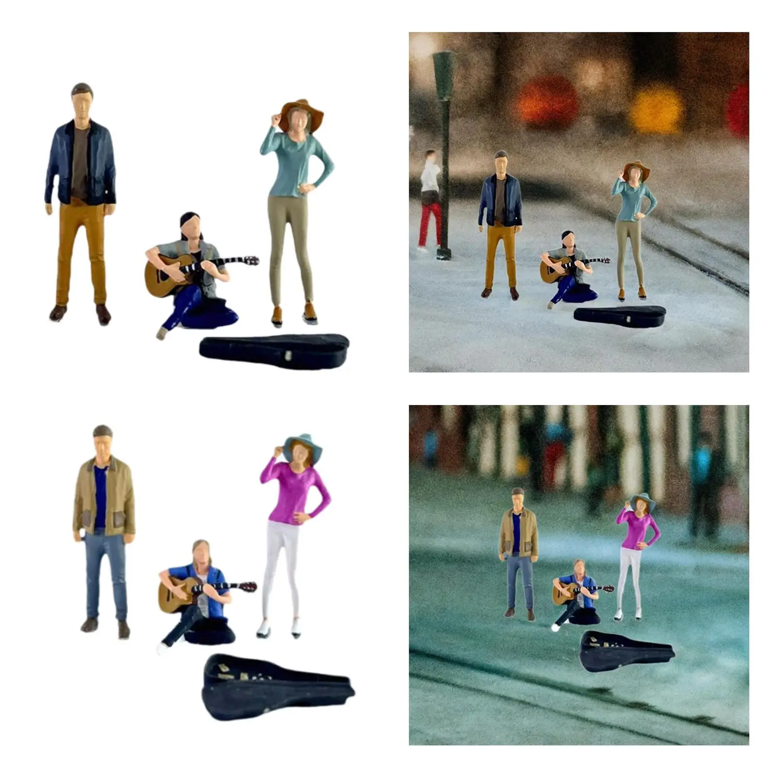 3 個の樹脂製 1/64 人物フィギュア、ミニギターケース付き、ミニギタリストフィギュア、デスク装飾、風景写真小道具装飾用