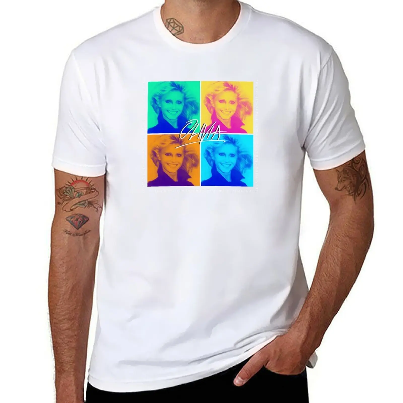 

Copy of Olivia Newton-John Totally Hot Pop Art - White Type T-Shirt essential t shirt printed t shirts for man