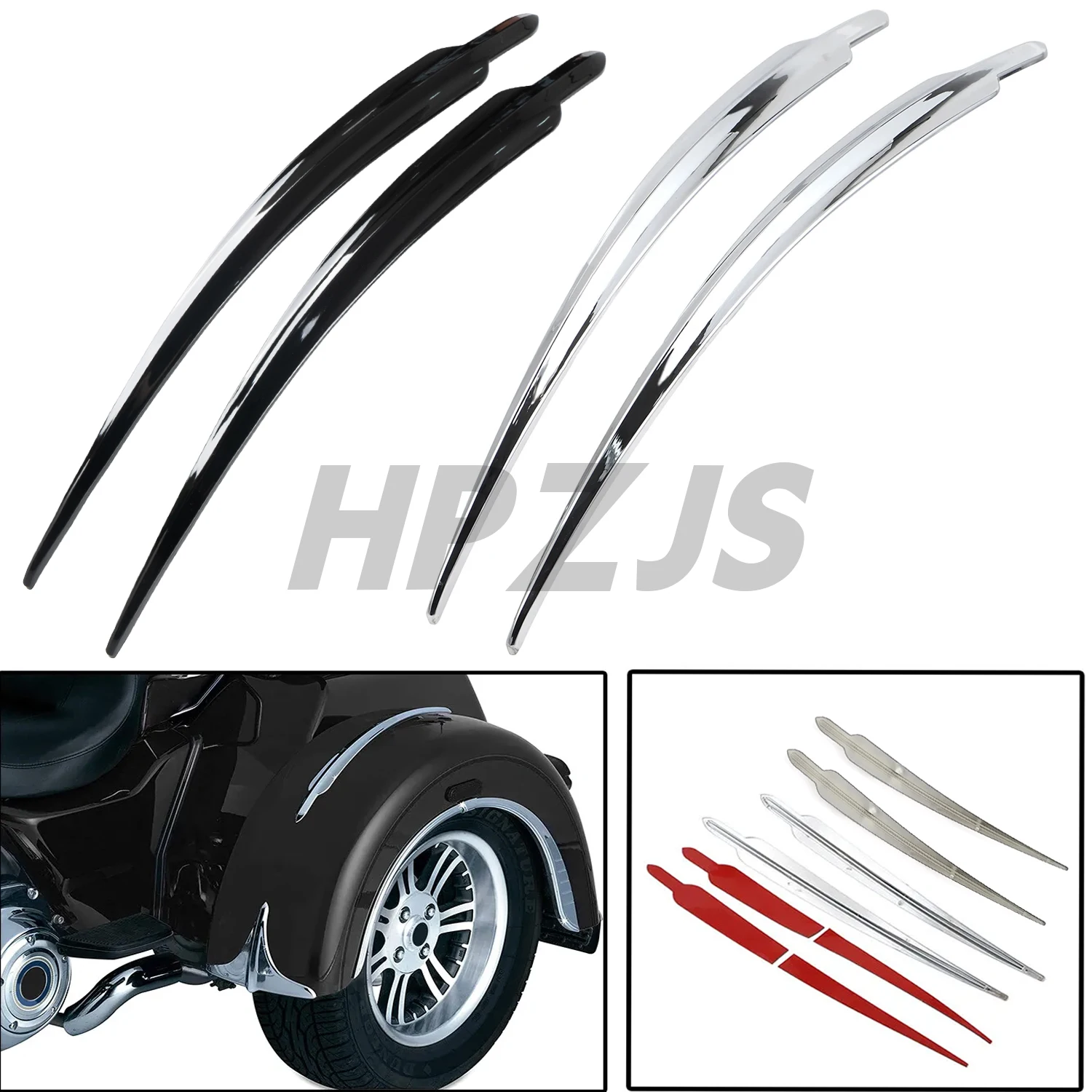 

For Harley Davidson Trike Tri Glide Ultra FLHTCUTG 2 Pcs Motorcycle Rear Fender Top Center Trim Chrome/Black ABS Plastic