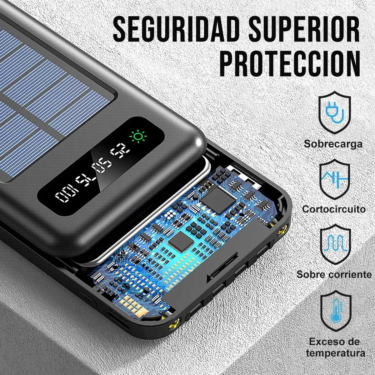 Solar Power Bank 10000mAh Fast Charge 2.1A Powerbank for iPhone Samsung/Xiaomi with 3 Built-in Cables External Battery PowerBank