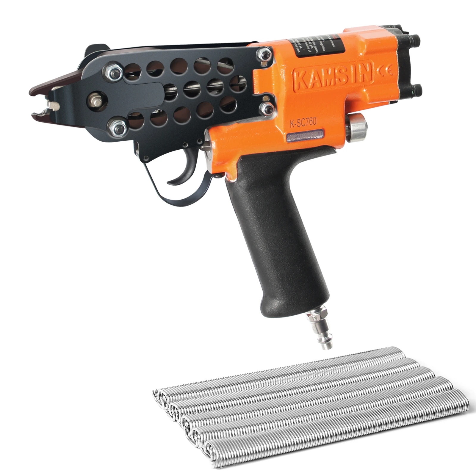 

KAMSIN K-SC760 16 Gauge Pneumatic C-Ring Gun, 3.0-4.8mm Dia., 1/2 Crown Staples, Air Hog Ring Gun Hog Ring Plier for Bird Cages