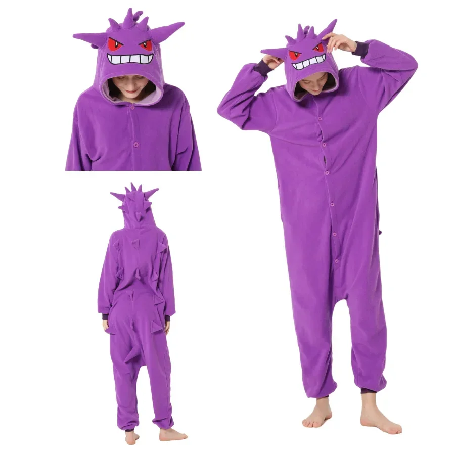 Pokemon Cartoon tuta Gengar Snorlax carino pigiama di un pezzo Halloween Costume Cosplay flanella coppia pigiama vestiti per la casa