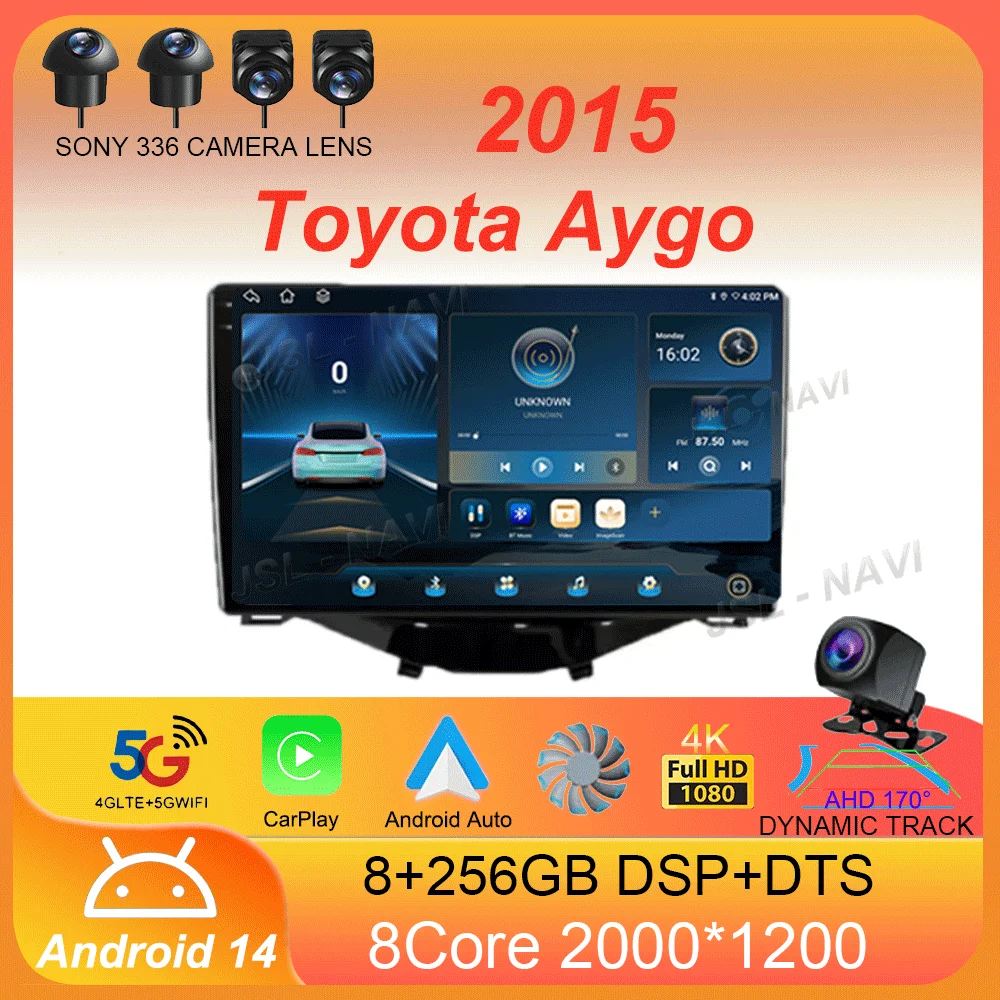 

Car Radio Multimedia Player Android 14 For Toyota Aygo 2015 Peugeot 108 2020 Citroen C1 2015 - 2022 GPS Navigation Apple Carplay