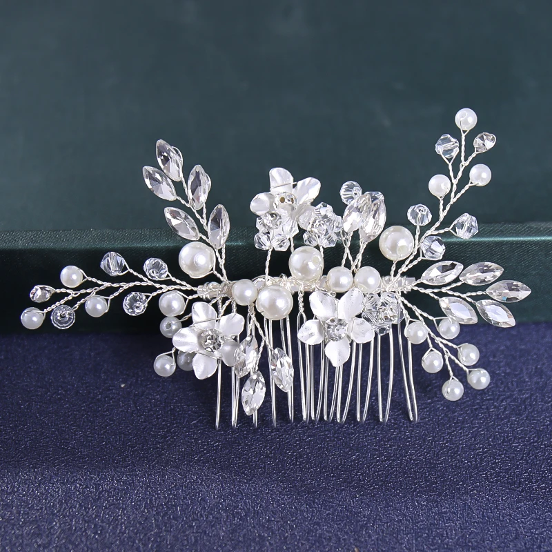 Wedding Pearl Hair Comb rose gold flowers female hair jewelry golden wedding Hair Jewelry Fashion Bride Metal Jewellery image 4