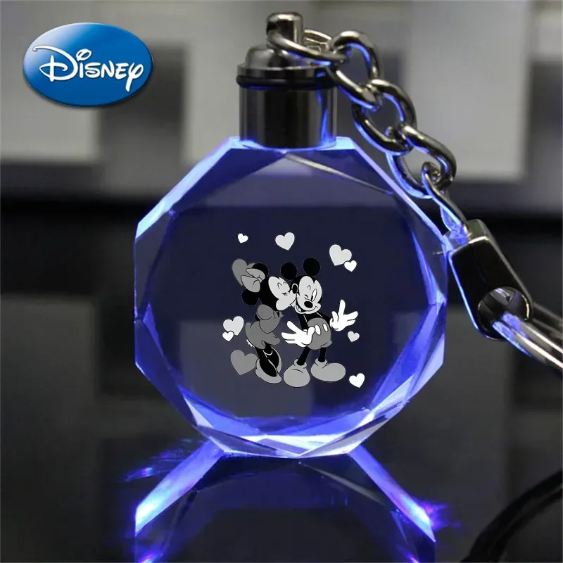 

Disney Mickey Mouse 7 Colors Change Crystal Lamps Keychain Cute Minnie Anime Night Lights Octagonal Shape Pendant Children Toys