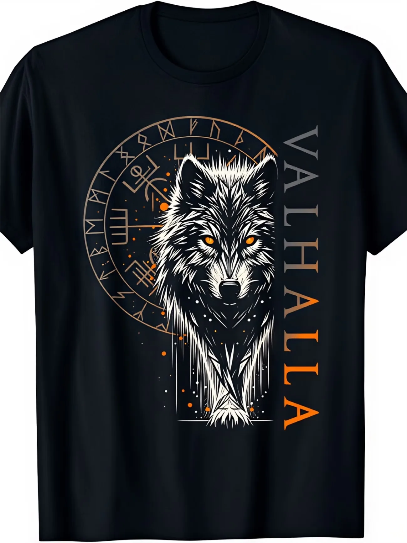 Valhalla Wolf Nordic Gods Compass Odin's Runes  T-Shirt Men's Black Tee  Men's Women Top Tee Streetwear Casual Trendy Vintage