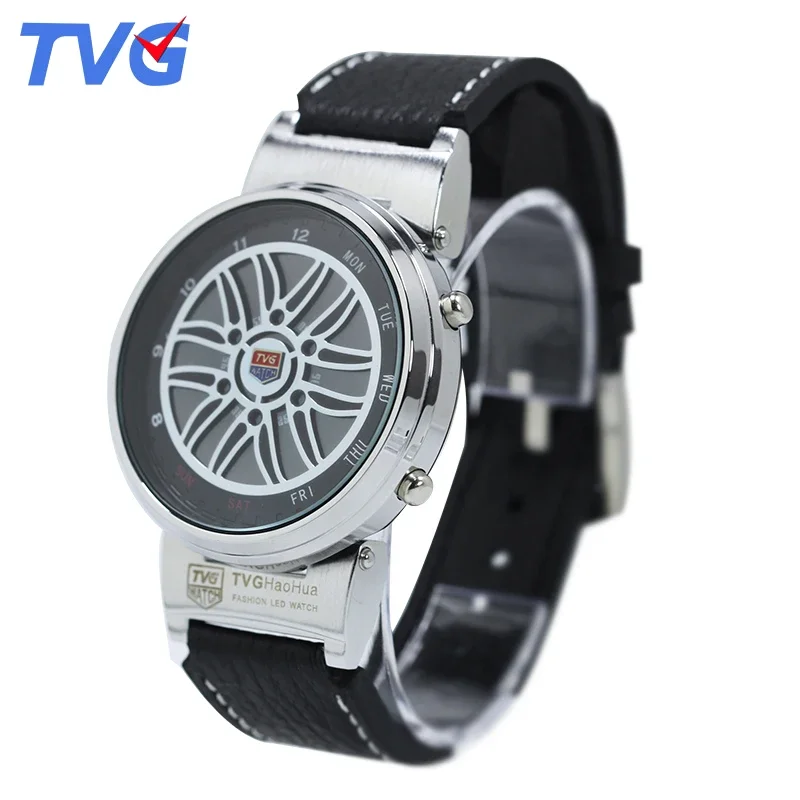 Men watches quartz Waterproof Unique LED display Silicone Strap digital Time TVG X6 Fashion Stainless steel case man clock gift