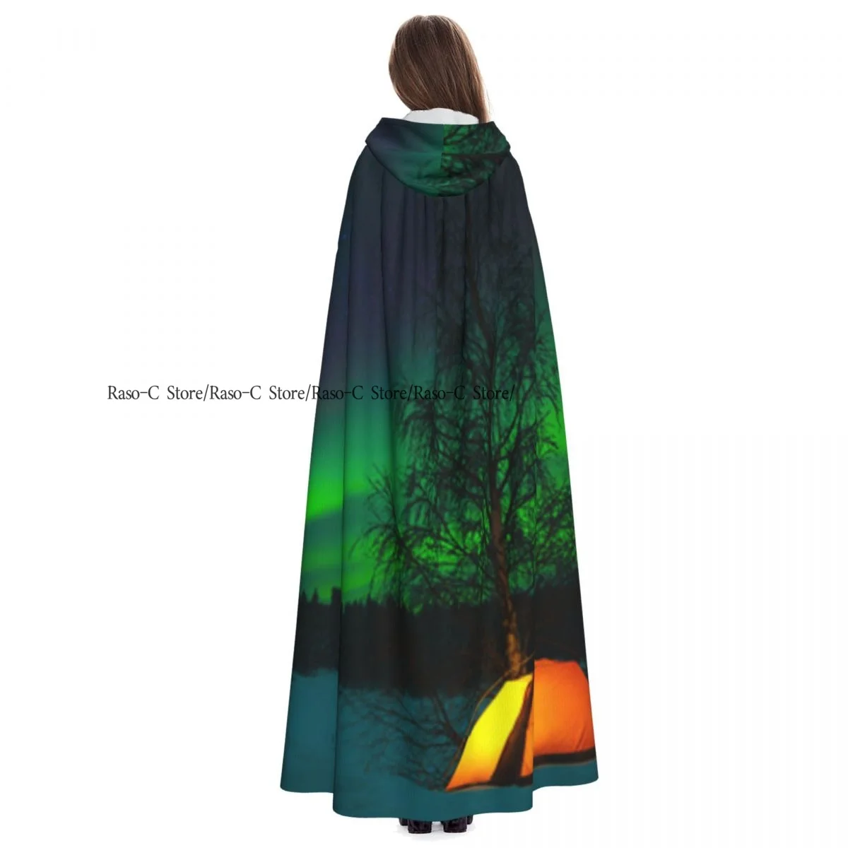 Unisex Heks Partij Omkeerbare Capuchon Volwassen Vampiers Cape Mantel Aurora Borealis Camping Tent Onder Magnetisch Veld Natuur Foto