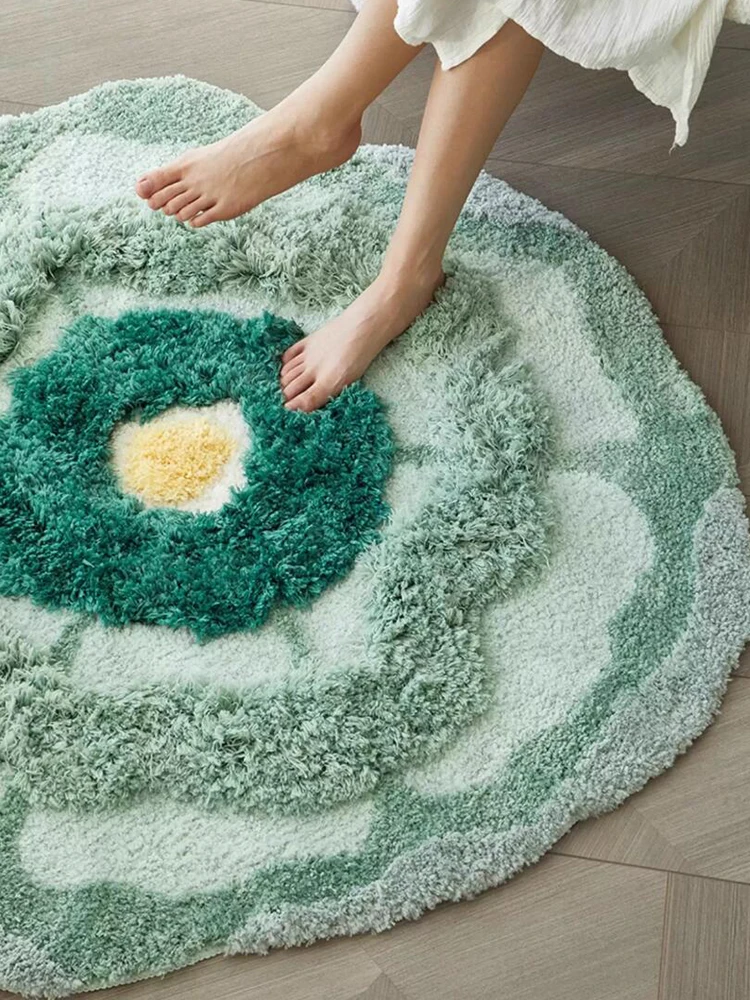 

Green Flocking Round Carpet 100x100cm Irregular Soft Plush Kid Room Carpets Decor Thick Soft Home Area Rug for Cloakroom Bedside