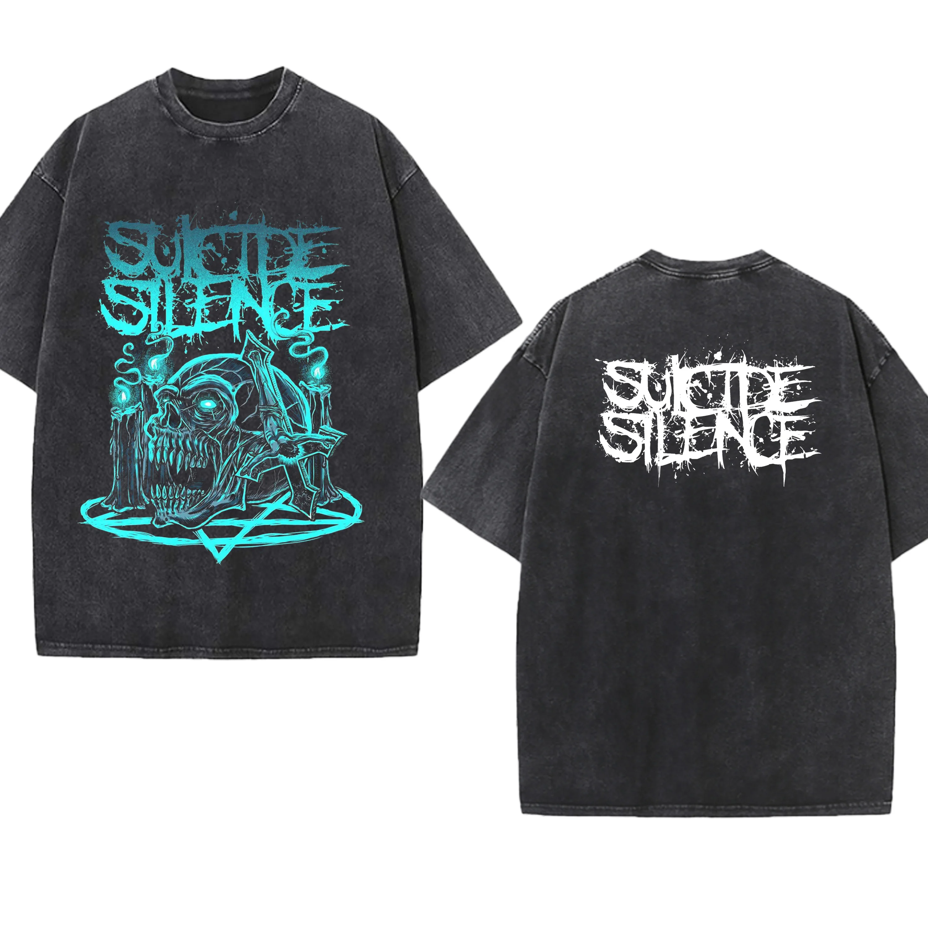 

Rock Washed T-shirt American Band Suicide Silence Graphic Deathcore-band Cotton Round Neck Men Women Tees Short Sleeve Tops