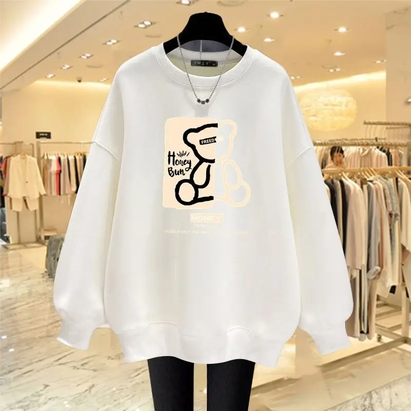 Women Clothing Loose Casual O-neck Cotton Hoodies Cartoon Printed Long Sleeve Pullovers Autumn Fashion Vintage Sweatshirts