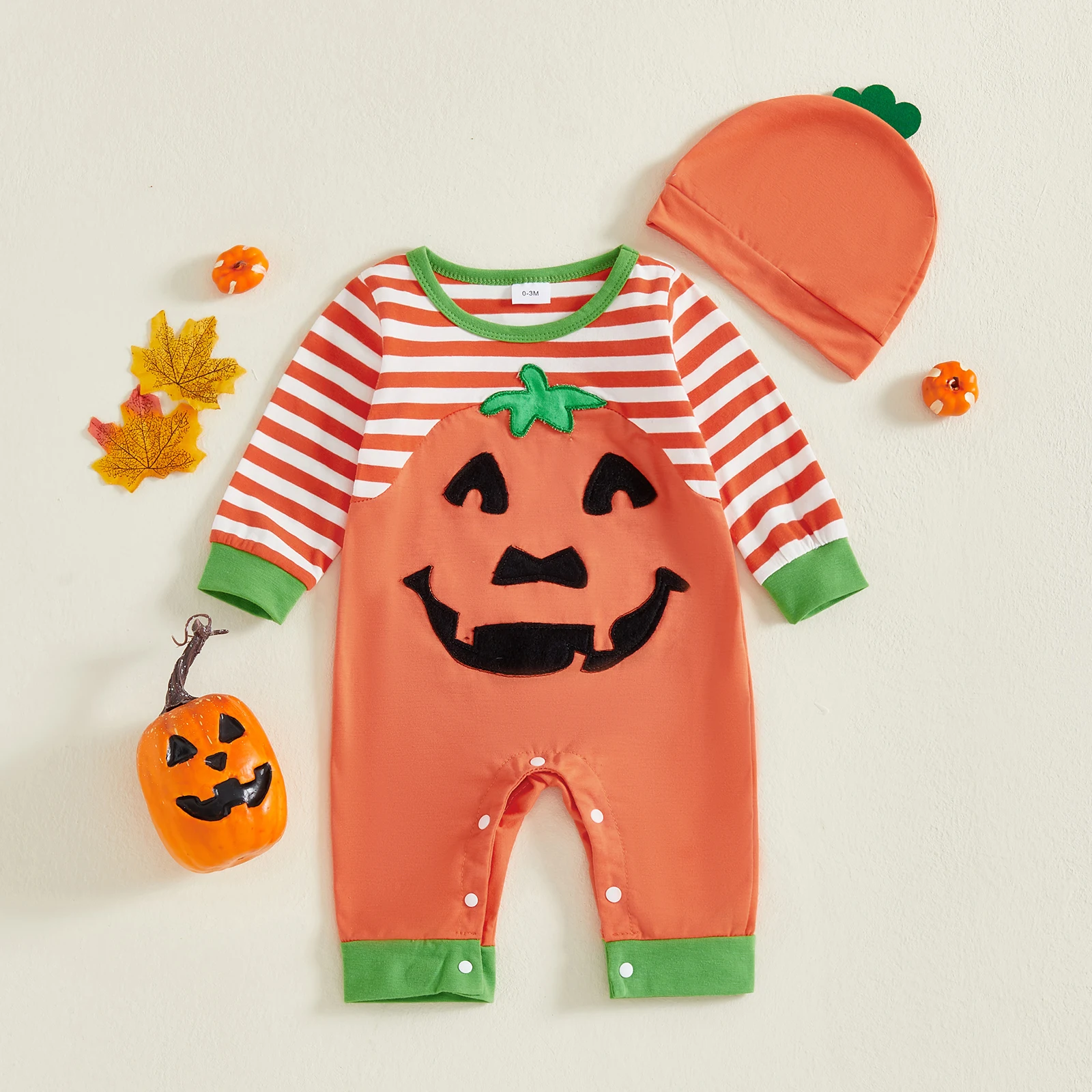 

VISgogo 0-18 Months Baby Halloween Thanksgiving Costume Long Sleeve Round Neck Jumpsuit and Hat Set Cosplay Outfits