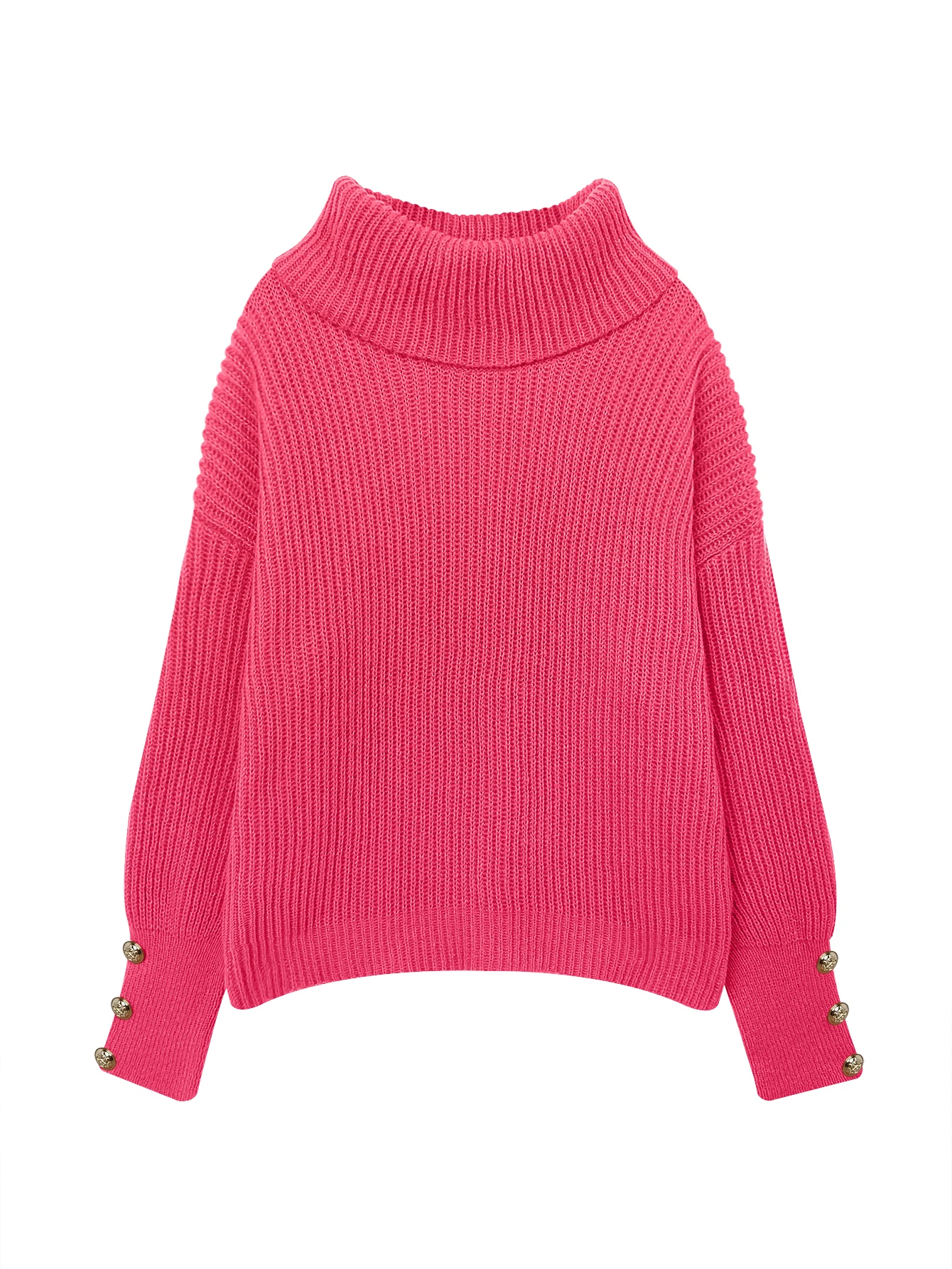 European and American new solid color casual high neck sweater women\'s loose knit sweater classic sweater for women