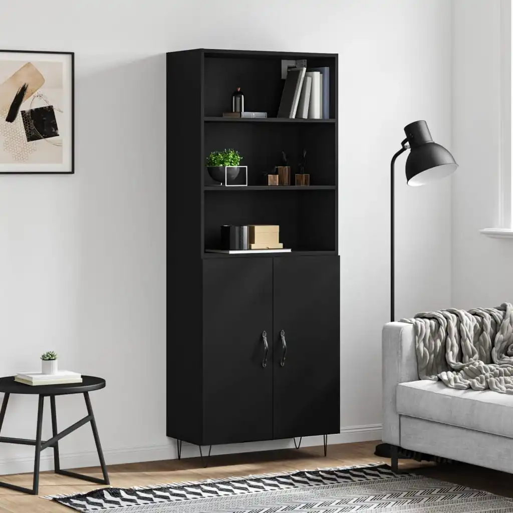 Highboard Schwarz 69,5x34x180 cm Holzwerkstoff,Esszimmer Küchenschrank Möbel Anrichte Beistelltisch Möbel