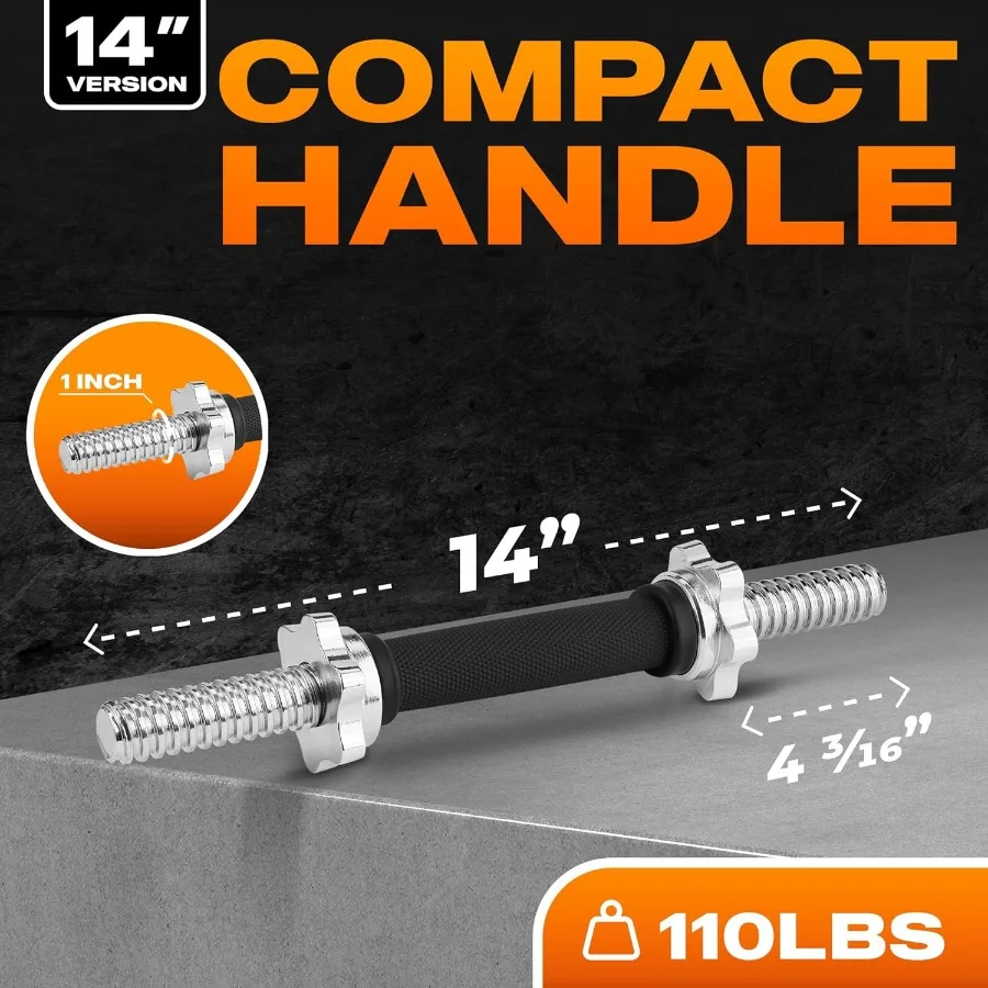 زوج متعدد الاستخدامات من مقابض الدمبل الملولبة مع قبضة مطاطية من الكروم أو لأطوال 14 16 18 24 بوصة متوافقة مع وزن واحد Pl