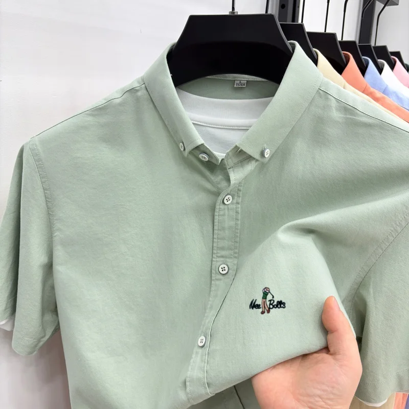 100% Baumwolle Luxusmarke Kurzarmhemd Mode Neues Cartoon-Buchstaben-Stickerei Herren Sommer Komfort Business Casual Golf-Oberteil