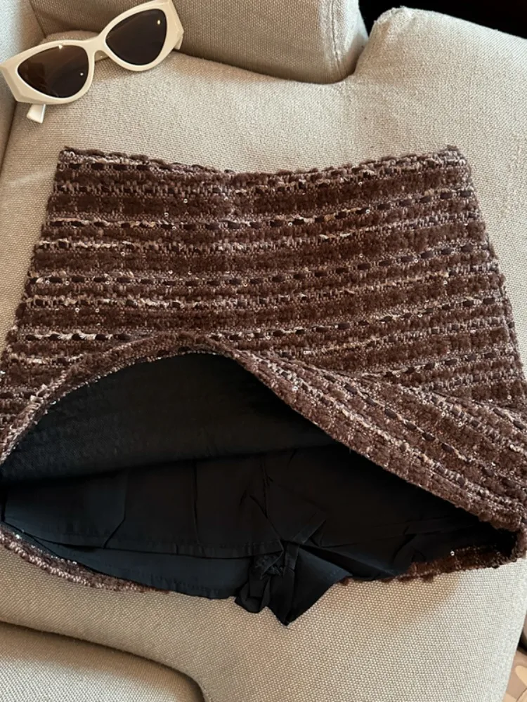 Kleine geurige stijl tweed A-lijn halve rok dames herfst en winter hoge taille heup knuffelen slim fit korte rok
