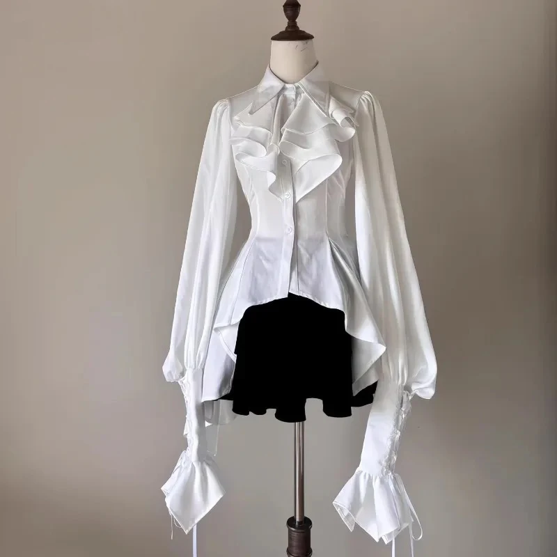 Lolita Long Sleeve Bow Japanese Sweet Vintage Shirts Women Y2k Aesthetic Ruffles Blouse Gothic Female Loose Blusas Mujer Tops