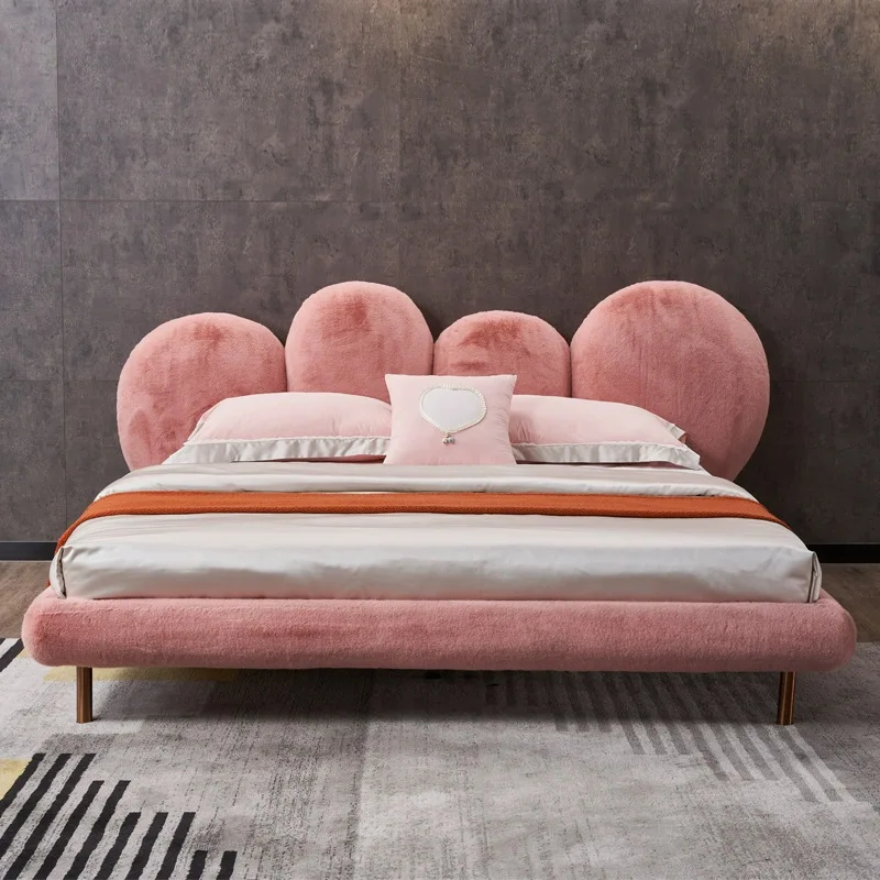 

Italian Light Luxury Cipria Fabric Bed Ins Internet Celebrity Puff Princess Bed Small Apartment Bedroom Designer Furniture