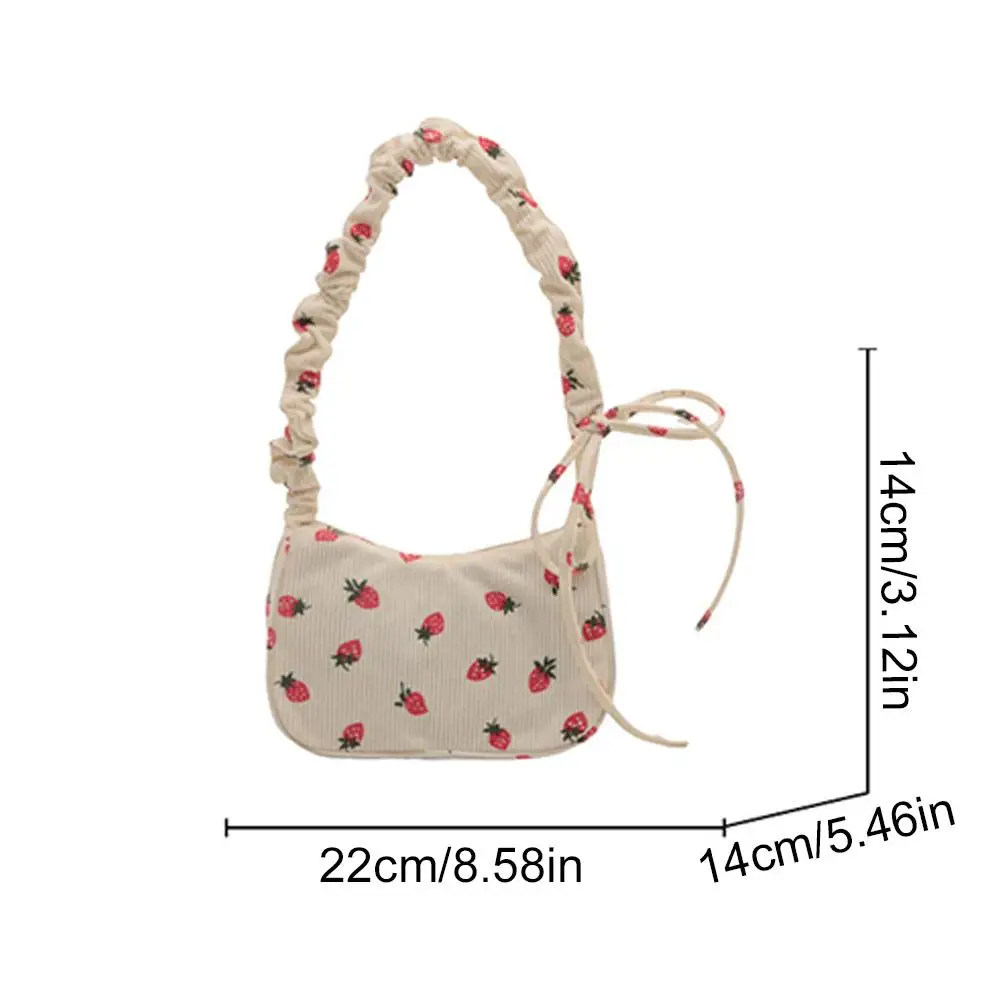 Petit sac sous les bras pour femmes, sac à main en velours côtelé, mignon imprimé fraise, petit fourre-tout demi-lune Design, sac à main en tissu écologique, Mini sacs à bandoulière