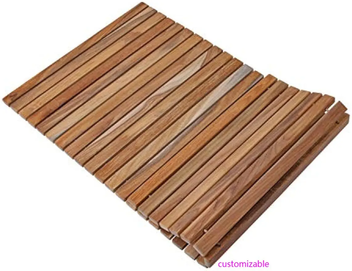 Tapete de cuerda de madera maciza de teca 100% - Uso interior y exterior - Plataforma de madera antideslizante para decoración de suelos de sauna, piscina y jacuzzi