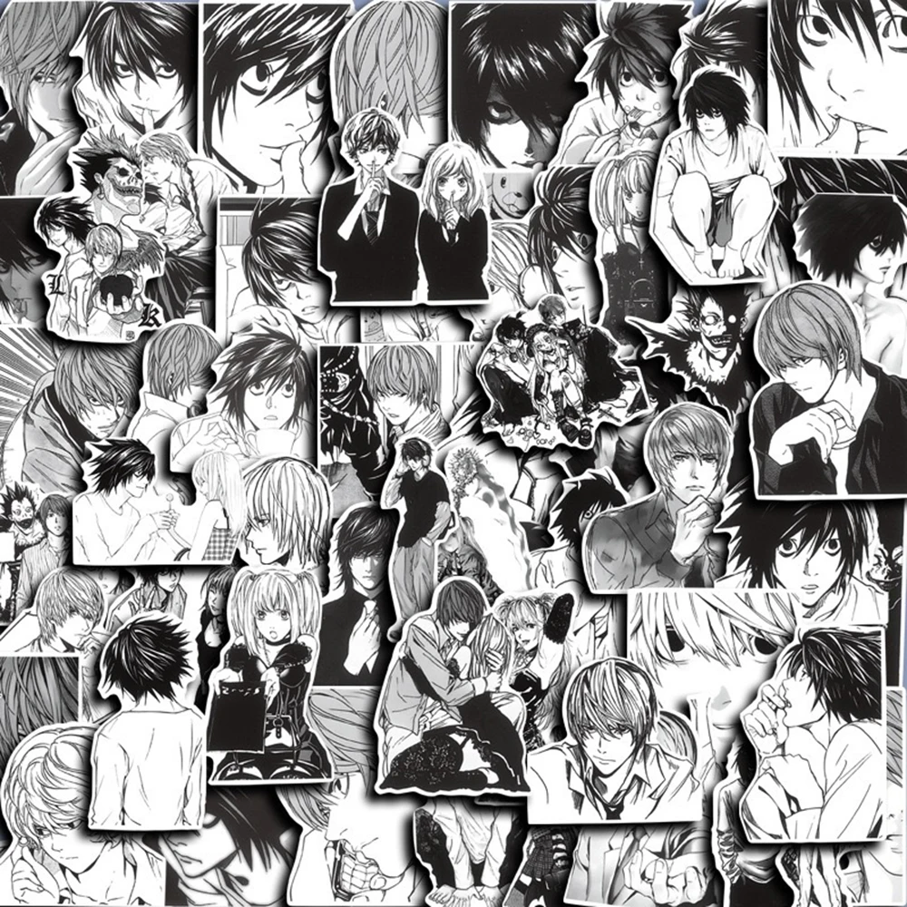 

10/30/60pcs Cool Death Note Anime Stickers Cartoon Black White Decals Scrapbook Suitcase Luggage Waterproof Kid Sticker Toy Gift