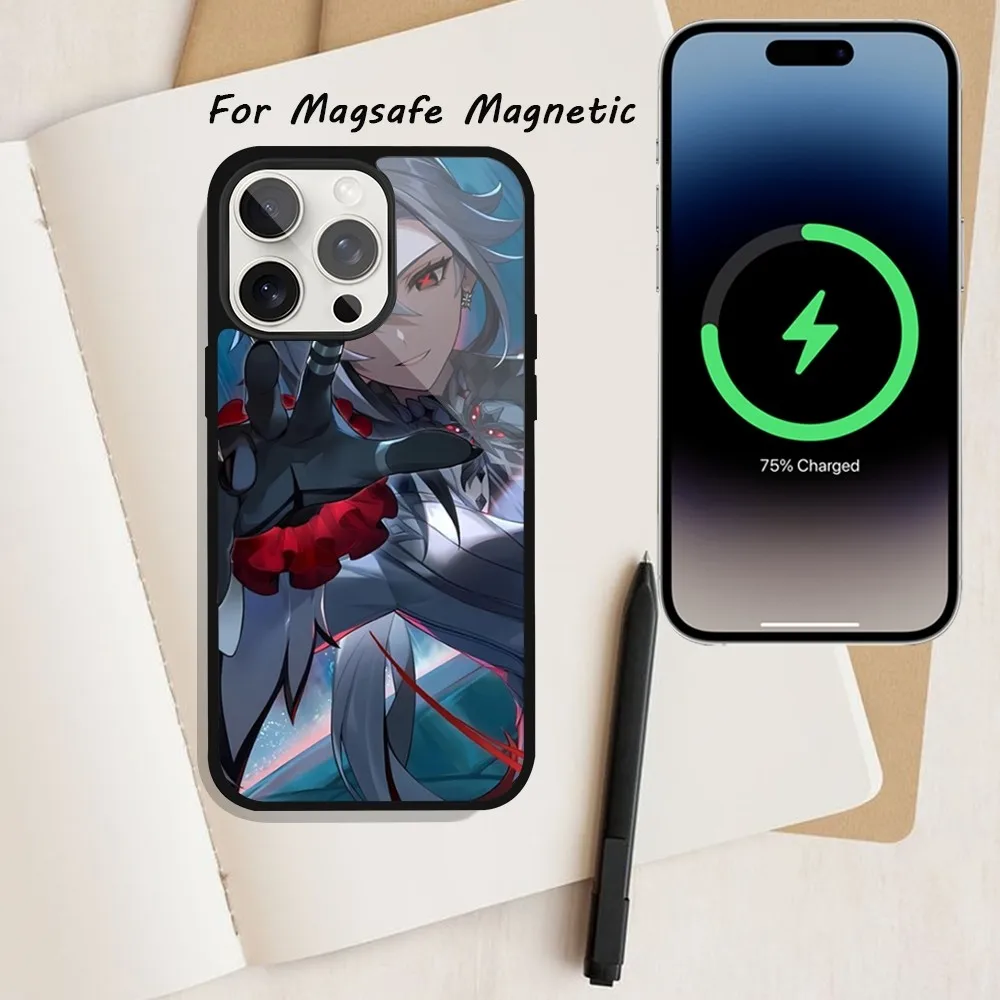 Game Genshin Impact Arlecchino Phone Case  For iPhone 15 12 13 14 11 Pro Plus Max Magsafe Magnetic Wireless Charging shell