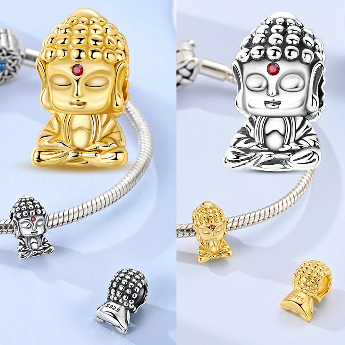 925 Sterling Silber Buddha-Anhänger, Glücksbringer, Glaube im Herzen, baumelnde Anhänger, passend für Original-Armbänder, DIY-Schmuck, Geschenk