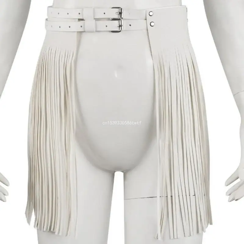 Women Punk PU Leather Skirt Fringed Tassels Wide Waist Belt Adjusted Waistband Dropship