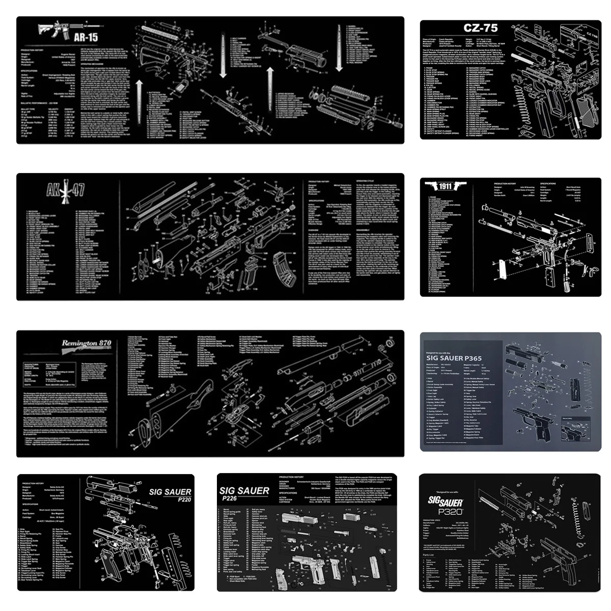 Gun Cleaning Rubber Mat Mouse Pad Parts Diagram For SIG SAUER P220 P226 P229 P320 P365 BERETTA 92 AR15 AK47 Remington 870 CZ-75 view 3