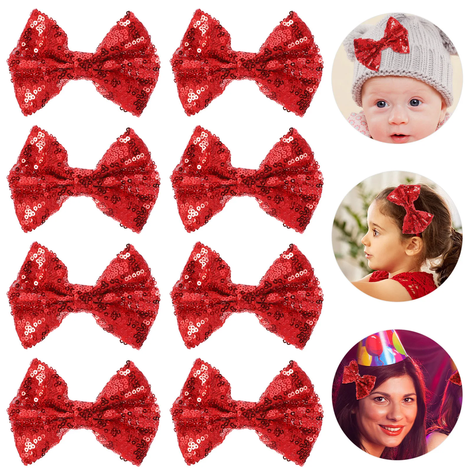 

8Pcs Sequins Hair Bow Clips Creative Bow Barrettes for Holiday Birthday Christmas New Year Party Hairpin Barrettes
