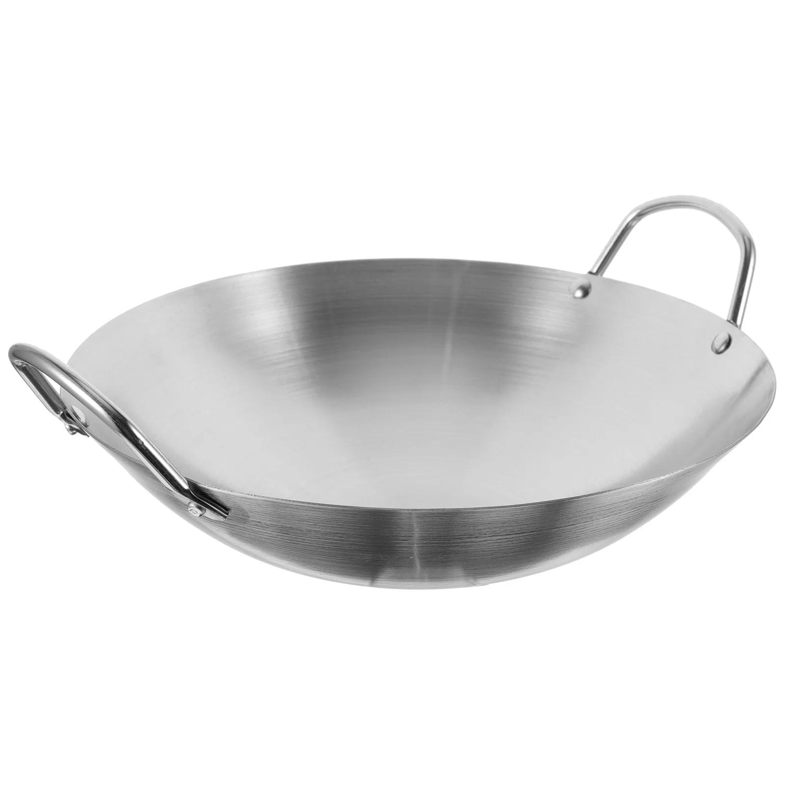 

1pc Stainless Steel Double Handle Wok Frying Pan For Home Cooking Multi-Functional Kitchen Pot Practical Household Wok