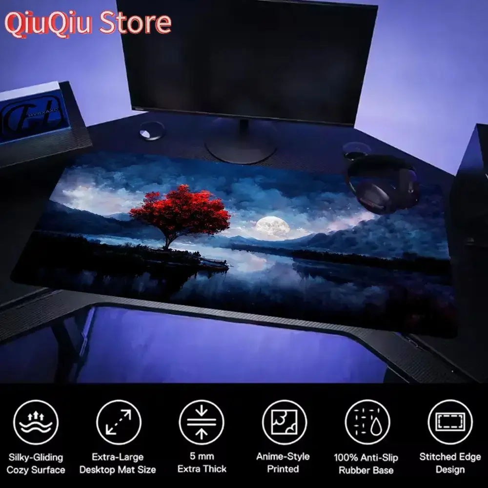

Blood moon Mouse pad Red sunset horizon Keyboards Gamers Decoracion Desk Mat mountain forest clouds scenery Pad PC Keyboard Mat
