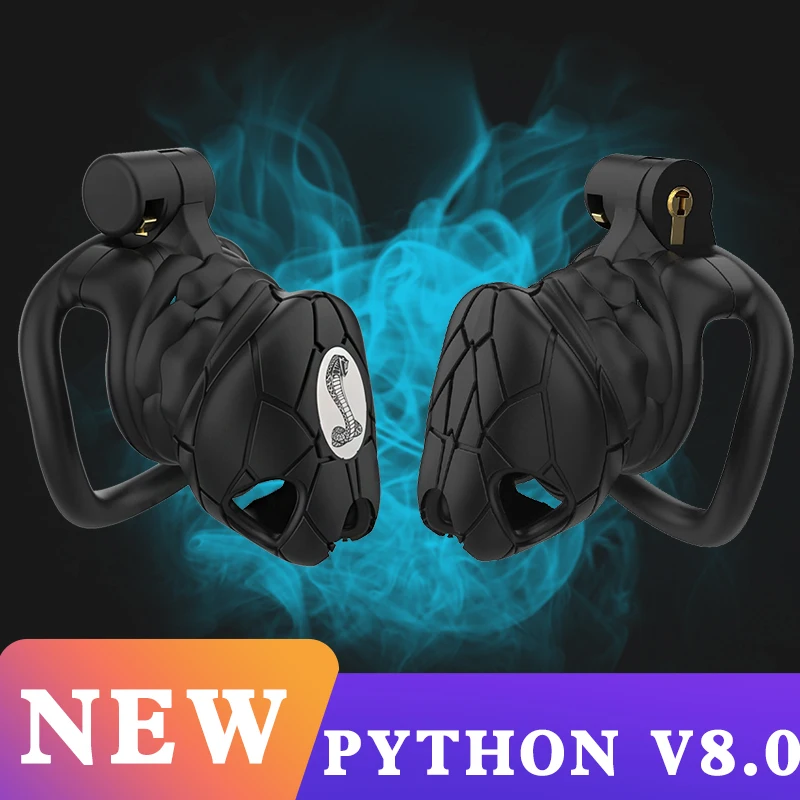 Python V8.0 Cage Mamba Male Chastity Device Arc/flat Cuff Penis Ring With 3 Size Cock Penis Rings Adult Sex Toys