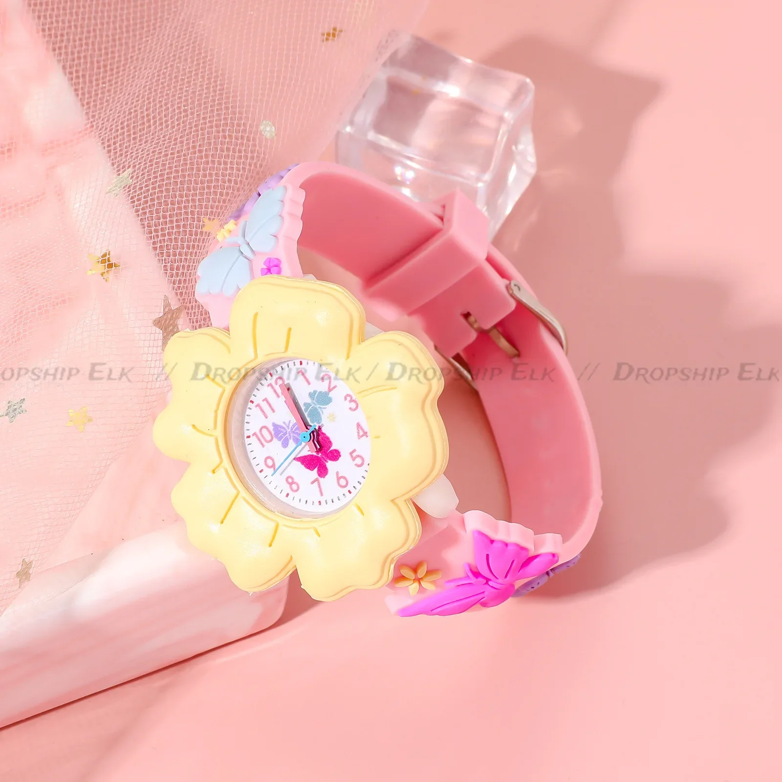Mode Casual Cartoon Kinderen Siliconen Horloge Schattige Vlinder Bloemen Horloges Saturne Regenboog Quartz Polshorlogio Feminino