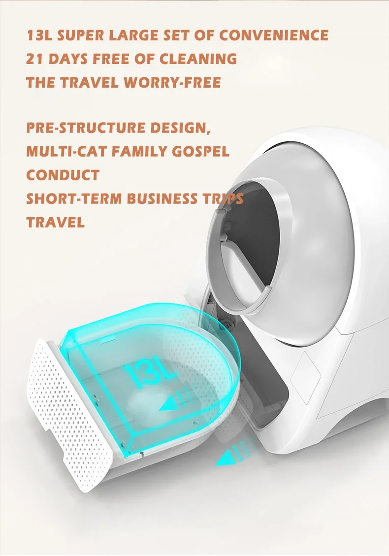 13L Automatic Cat  Box Enclosed Sandbox Self-cleaning Smart APP Control Toilet Bedpan for Cats Electronic Pet Supplies