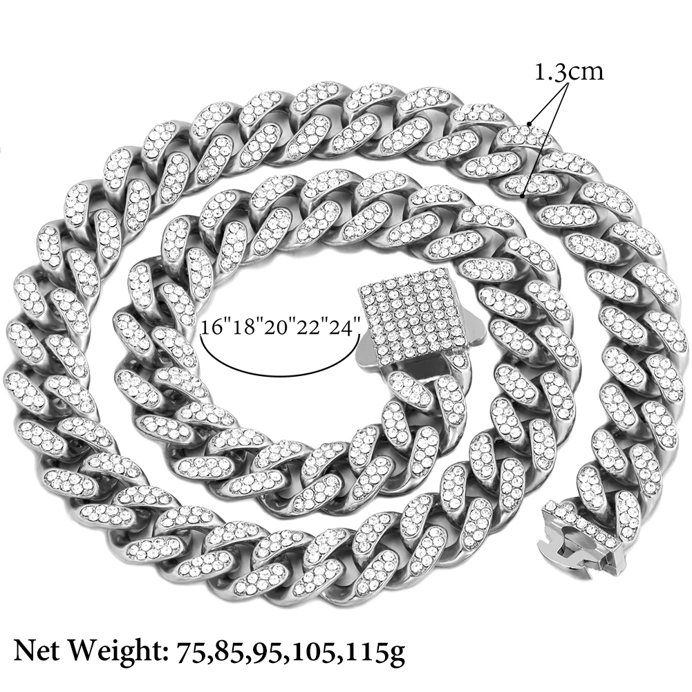 New Crystal Round Initials Necklace 13MM Miami Cuban Link Chain for Women Men Bling A-Z Letters Pendant Necklace Fashion Jewelry